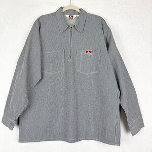 Ben Davis Hickory Striped Quarter Zip Work Shirt Size XL USA Made Long Sleeve